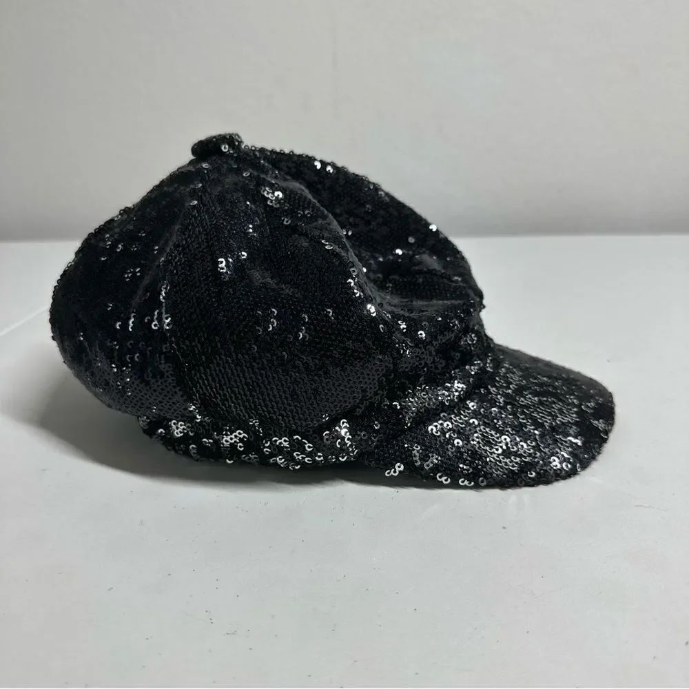 Justice Sequin Black Cadet Style Cap One Size Black SilverโElastic Back